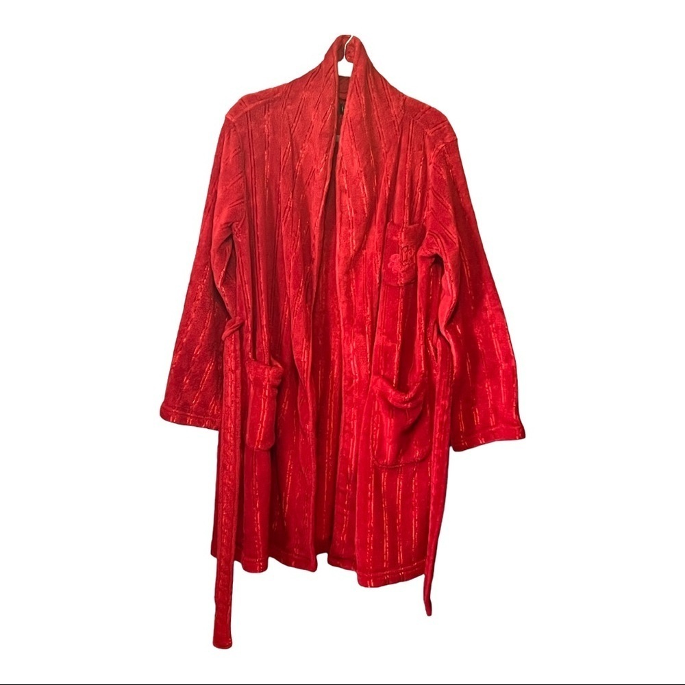 Lauren Ralph Lauren Monogram Plush Red Bath Robe with Waist Tie Men’s Large